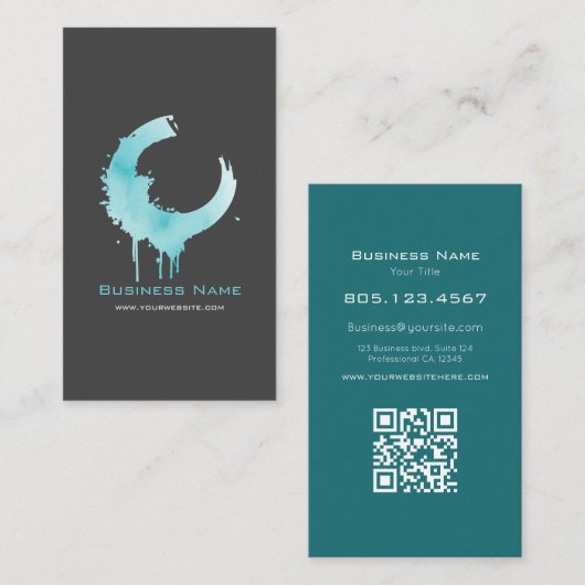 Carte De Visite Teal Watercolor Paint Swirl Design – Custom (Devant / Derrière)