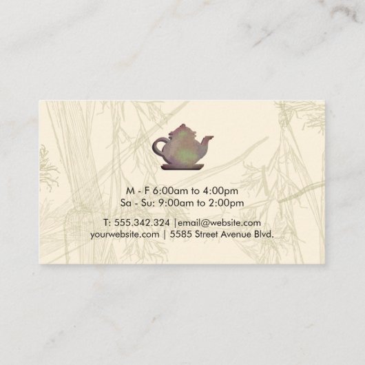 Carte De Visite Teapot rustique | Congé vert | (Dos)
