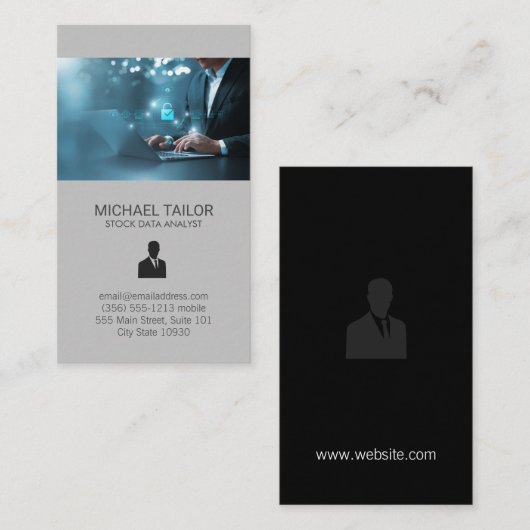 Carte De Visite Tech Networking Data Analyst Travailler sur l'ordi (Devant / Derrière)