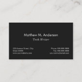 Carte De Visite Tech Writer - Logo classique de stylo noir et blan (Dos)