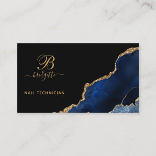 Carte De Visite Technicien à ongles de Géode d'Or Bleu