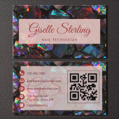 Carte De Visite Technicien à ongles Noir Gemstone QR Code