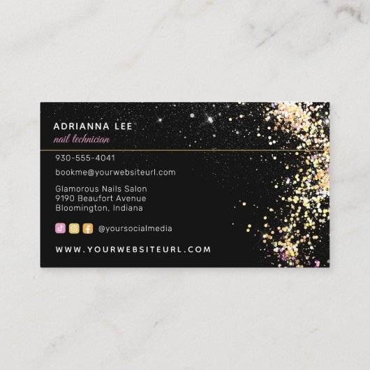 Carte De Visite Technicien à ongles Parties scintillant diamant Lo (Dos)