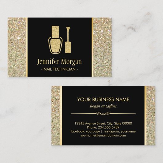 Carte De Visite Technicien à ongles Parties scintillant d'or moder (Devant / Derrière)
