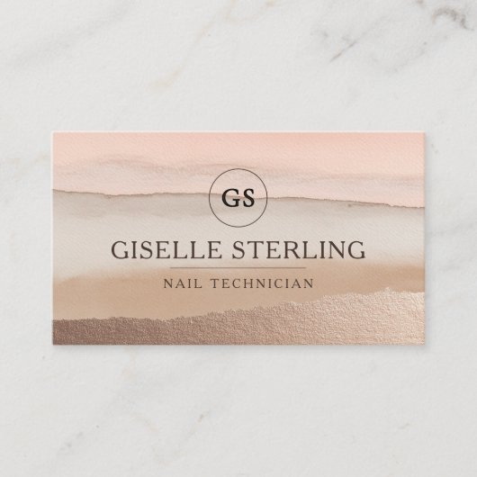 Carte De Visite Technicien à ongles Rose Gold Blush Beige Aquarell (Devant)