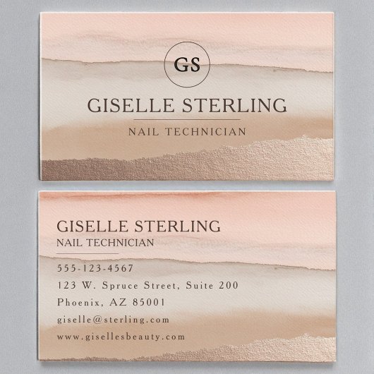 Carte De Visite Technicien à ongles Rose Gold Blush Beige Aquarell