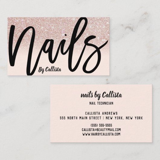 Carte De Visite Technicien à ongles Rose Parties scintillant or Pi (Devant / Derrière)