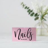 Carte De Visite Technicien à ongles Rose Parties scintillant rose  (Debout devant)