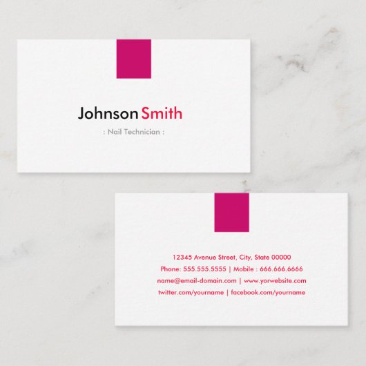 Carte De Visite Technicien à ongles - Rose simple rose (Devant / Derrière)