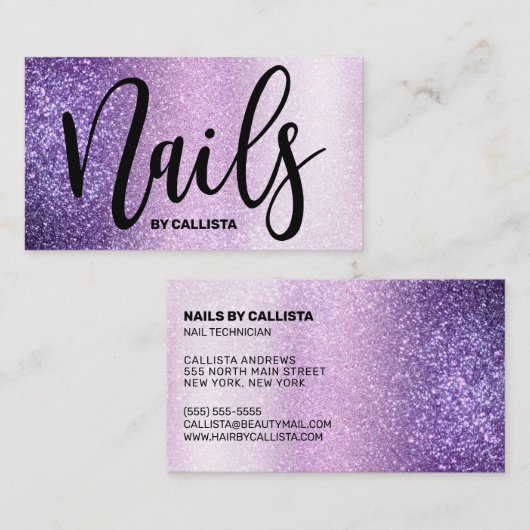 Carte De Visite Technicien à ongles Violet Lilac violet triple Par (Devant / Derrière)