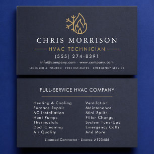 Carte De Visite Technicien CVC Bleu Nuit Or Moderne