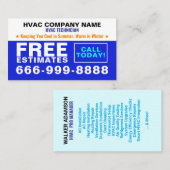 Carte De Visite Technicien CVC & Slogan de l'entrepreneur | Devis (Devant / Derrière)