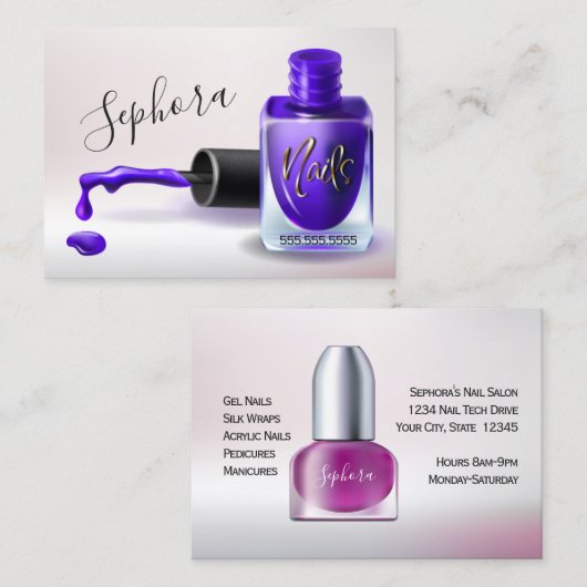 Carte De Visite Technicien d'art ongle - Purple Clou Polonais (Devant / Derrière)