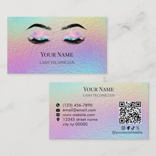 Carte De Visite Technicien de cils à code QR holographique (Devant / Derrière)