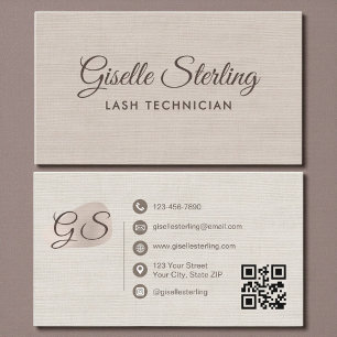 Carte De Visite Technicien de cils Code QR Élégant Moderne Lin Bei