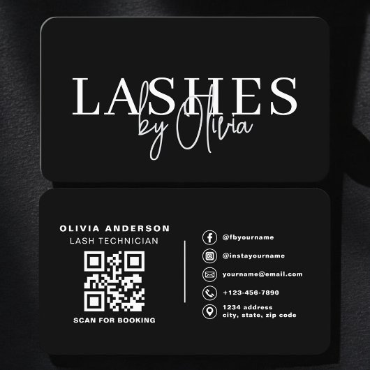 Carte De Visite Technicien de Cils Code QR Noir Blanc