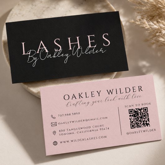 Carte De Visite Technicien de cils Code QR Rose Noir
