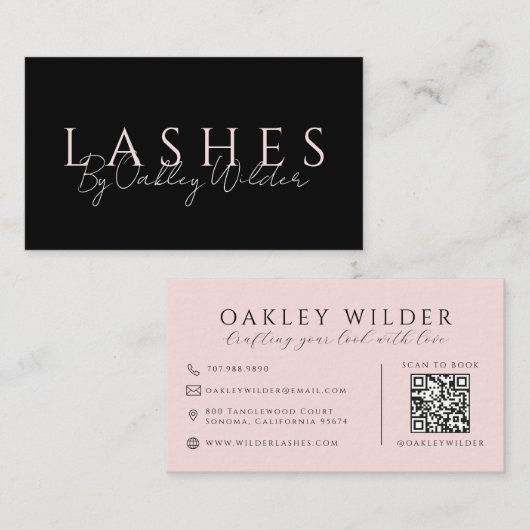 Carte De Visite Technicien de cils Code QR Rose Noir (Devant / Derrière)