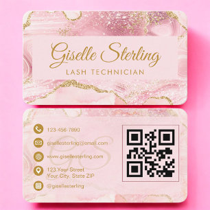 Carte De Visite Technicien de Cils de Luxe Code QR Agate Dorée