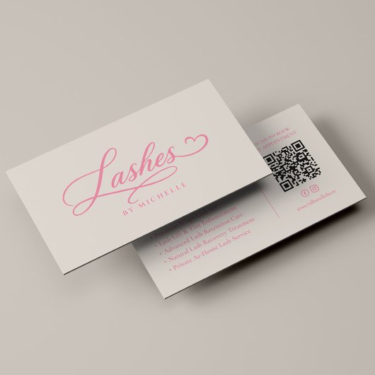 Carte De Visite Technicien de cils Elegant Lashes Script Pink Sand
