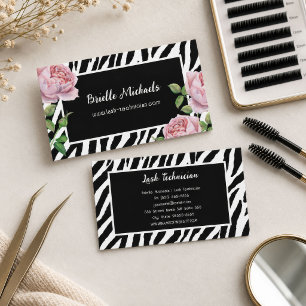 Carte De Visite Technicien de cils Glam Zebra Rose