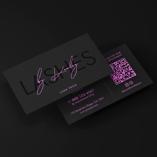Carte De Visite Technicien de Cils Minimal Noir Violet Cils Studio