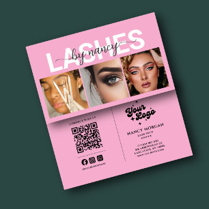 Carte De Visite Technicien de Cils Rose 3 Grille de Photos Code Qr