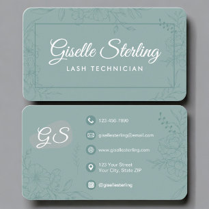 Carte De Visite Technicien de cils Teal Green Floral