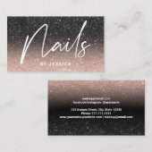 Carte De Visite Technicien de clou chic rose or noir parties scint (Devant / Derrière)