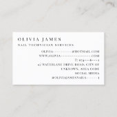 Carte De Visite Technicien de clou d'aquarelle Manicuriste de salo (Dos)