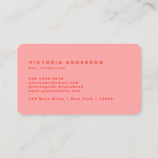 Carte De Visite Technicien de clou rose rose orange (Dos)