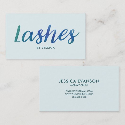 Carte De Visite Technicien de lash aquarelle bleu vert (Devant / Derrière)