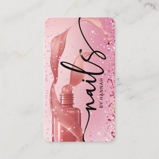 Carte De Visite Technicien de l'ongle Rose Gold & Pink QR Code (Devant)