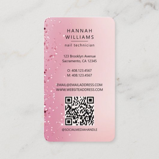 Carte De Visite Technicien de l'ongle Rose Gold & Pink QR Code (Dos)