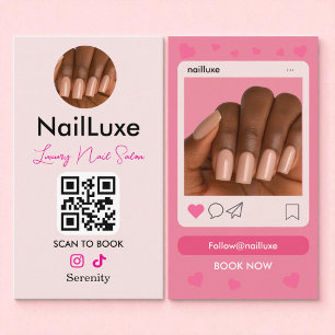 Carte De Visite Technicien de l'ongle rose Instagram QR Code Photo