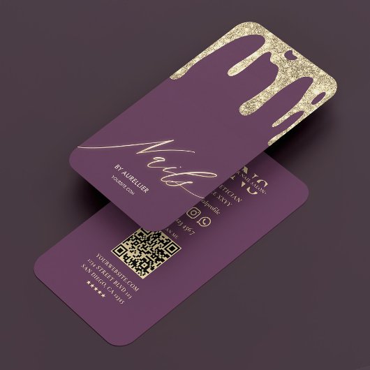 Carte De Visite Technicien de luxe à ongles laque d'or violet