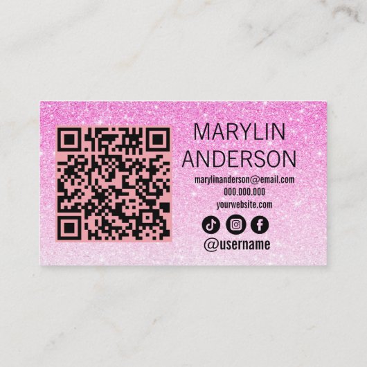 Carte De Visite Technicien de Parties scintillant rose avec code Q (Dos)
