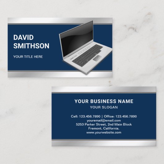 Carte De Visite Technicien de réparation d'ordinateur portable ble (Devant / Derrière)