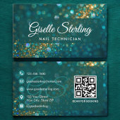 Carte De Visite Technicien d'ongles Turquoise Gold Parties scintil