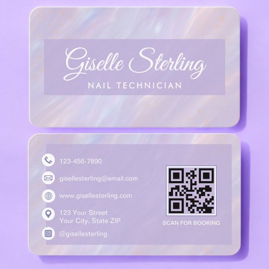Carte De Visite Technicien en Ongles Code QR Iridescent Profession