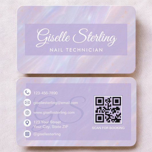 Carte De Visite Technicien en Ongles Code QR Violet