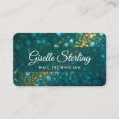 Carte De Visite Technicien en Ongles Vert Or Code QR Professionnel (Devant)