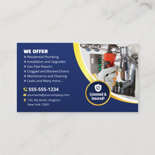 Carte De Visite Technicien en plomberie Entrepreneur Blue Gold (Dos)