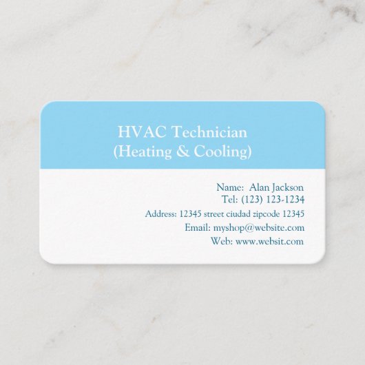 Carte De Visite Technicien HVAC (chauffage et refroidissement) (Devant)
