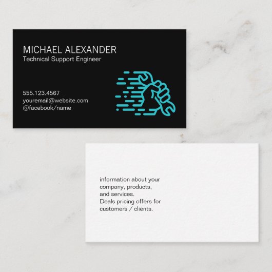 Carte De Visite Technicien informatique | Une clé à main (Devant / Derrière)