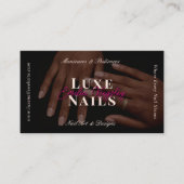 Carte De Visite Technicien Manucure Ongles Luxe Élégant Noir Rose (Devant)