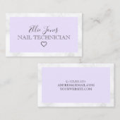 Carte De Visite Technicien moderne en marbre blanc et ongles viole (Devant / Derrière)