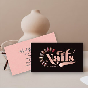 Carte De Visite Technicien moderne Rose Gold & Black Nail