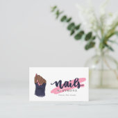 Carte De Visite Technicien Nail Beauté Salon rose et bleu marine (Debout devant)