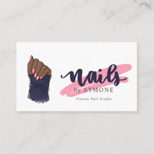 Carte De Visite Technicien Nail Beauté Salon rose et bleu marine